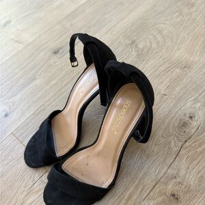 Shoe Dazzle Black Suede Ankle-Strap Block Heels